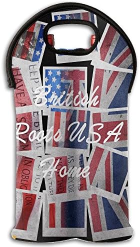 Zlkshop17 British Roots USA Home Grown UK Flag Map Fashion Wine Tote Carrier Bag / Purse Wine Bags Tote Bag Holds Two Bottles Of Wine-A Great Gift For Wine Lovers And Jetsetters