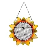 Evergreen Garden Sunflower Metal and Glass Hanging Mesh Bird Feeder - 12.5"W x 3" D x 17" H