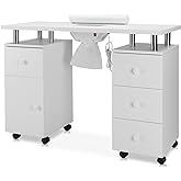 OmySalon Manicure Table Nail Desk for Nail Tech, Nail Table Beauty Salon Station w/Electric Dust Collector Acetone Resistant w/Lockable Wheel,Arm Rest
