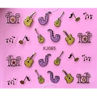 Nail Art 3D Decal Stickers Glittery Music Notes Guitar Drums Saxophone