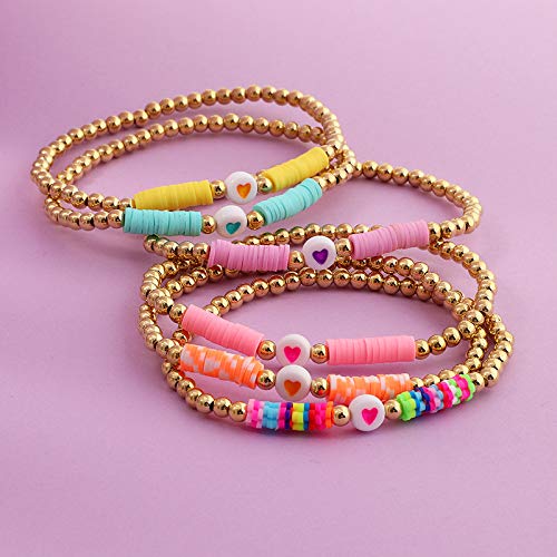 COLORFUL BLING 6Pcs/Pack Gold Beaded Bracelet Rainbow Vinyl Disc