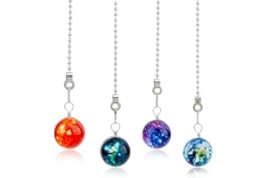 HOBBIESAY 4Pcs Ceiling Fan Pull Chain Glow Universe Decorative Lamp Pull Extension 4 Color Glass Fan String Pendant Extender with Ball Chain Danglers Planet Charm for Ceiling Light Fan Table Lamp