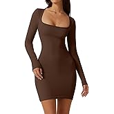 Mulisky Bodycon Dresses for Women, Square Neck Long Sleeve Slimming Fit Mini Dresses for Club Party