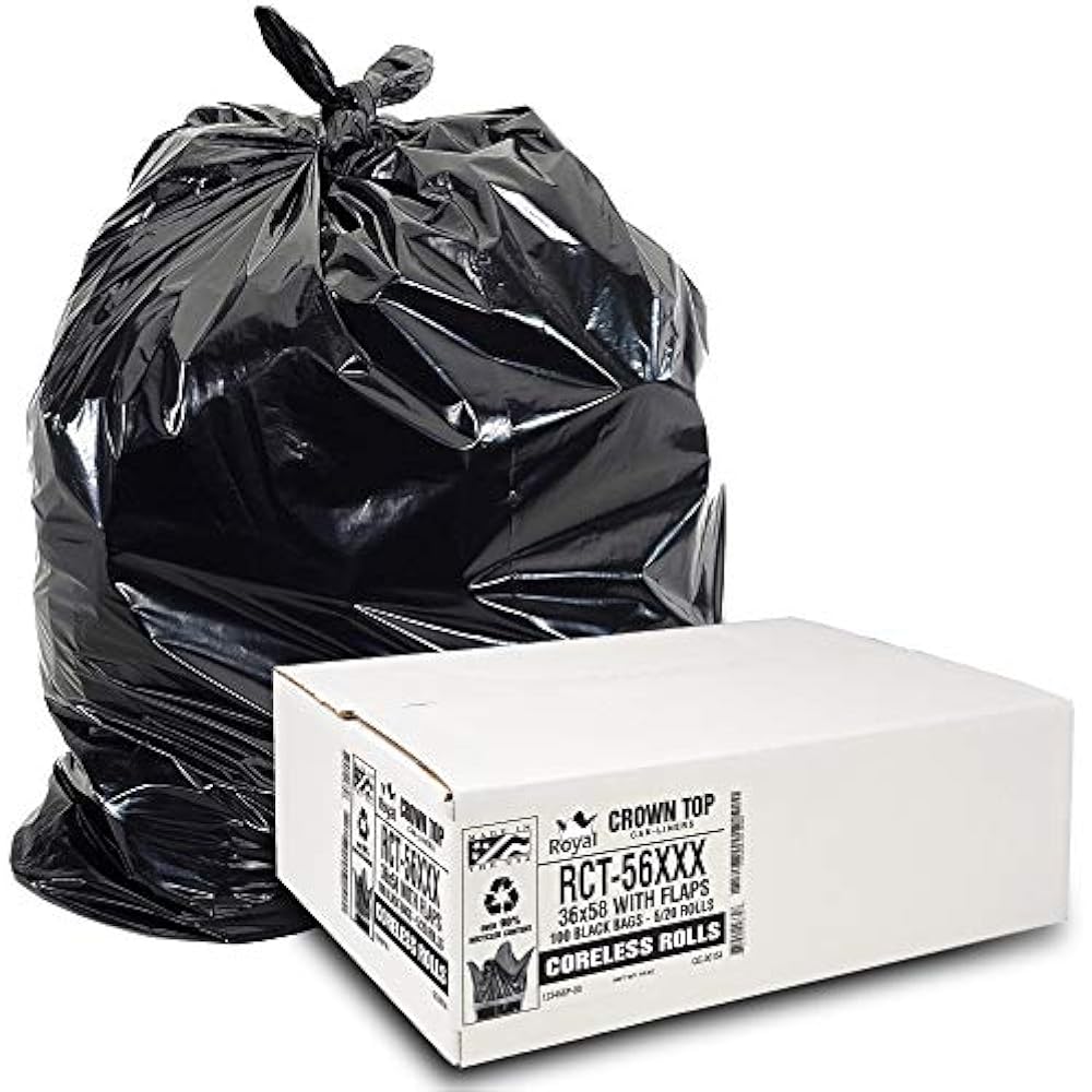 Heavy Duty 55 Gallon Trash Bags (Huge 100 Pack/w Flap Ties) 2.0 MIL