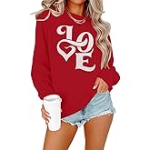 Valentines Sweatshirt for Women Glitter Love Graphic Shirts Casual Valentines Long Sleeve Pullover Tops