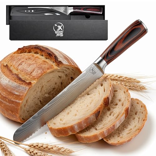 Fleximaxx Home ® Professional Bread Knife 20cm Saw Knife for Crispy Bread and Baguette Stainless Steel Kitchen Knife with Ergonomic Wooden Handle Knives Professional Kitchen Knives