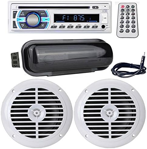 Lectronify Marine Audio Kit - Marine Bluetooth Stereo Radio Headunit Receiver, Dual 6.5'' 120 Watt Waterproof Boat Speakers with Radio Shield