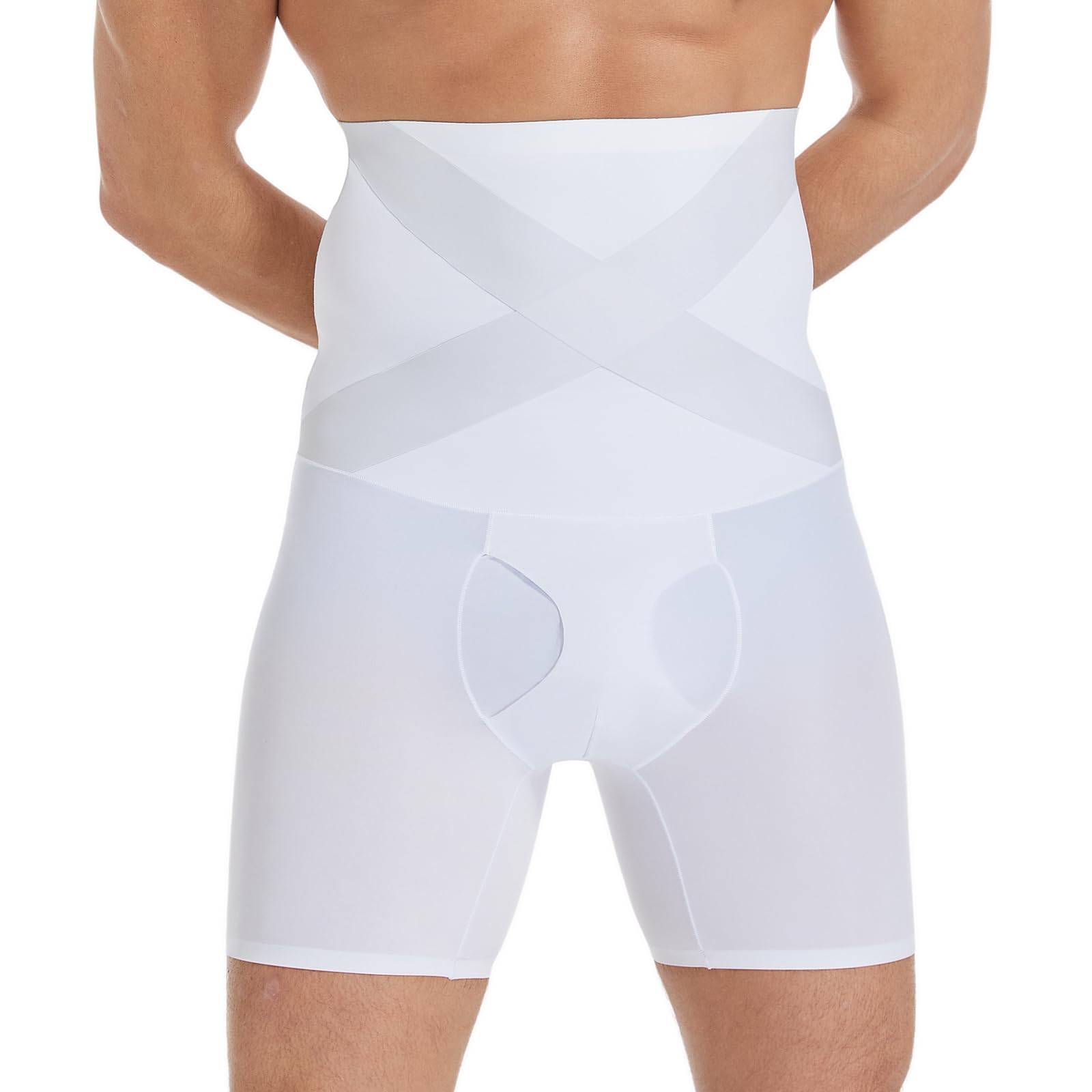 Photo 1 of TELEWEE Mens Shapewear Tummy Control Shorts High-rise Compression Underwear, Slimming Body Shaper, Shaping Boxer Briefs White
