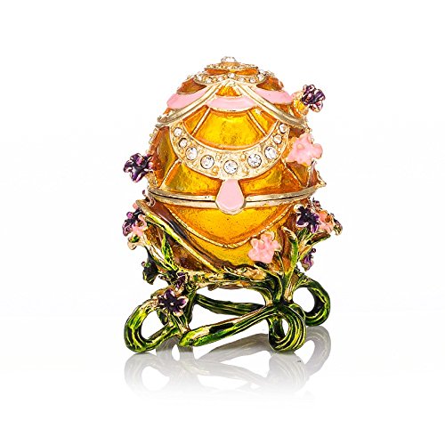 QIFU Hand Painted Enameled Easter Egg Style Decorative Enamel Trinket Box Hinged