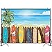 Funnytree 7X5FT Summer Beach Surfboard Photography Backdrop Hawaiian Luau Seaside Palm Background for Vacation Wedding Birthday Baby Shower Party Banner Decor Photo Studio Photobooth Props
