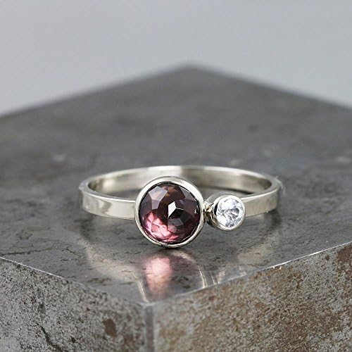 14k White Gold Two Stone Ring with Purple Rose Cut Tourmaline and White Topaz