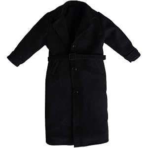 Milageto 1/12 Scale Trench Coat Wide Lapel 6-Inch Action Figure Coat Button Closure Miniature Overcoat, Black
