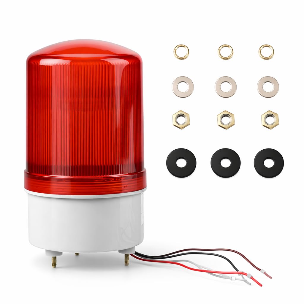 Red LED Warning Light Flashing Strobe Lights Emergency Lighting Bulb Rotating Beacon Lamp Outdoor Yard Factory Traffic Safety Light AC 220V