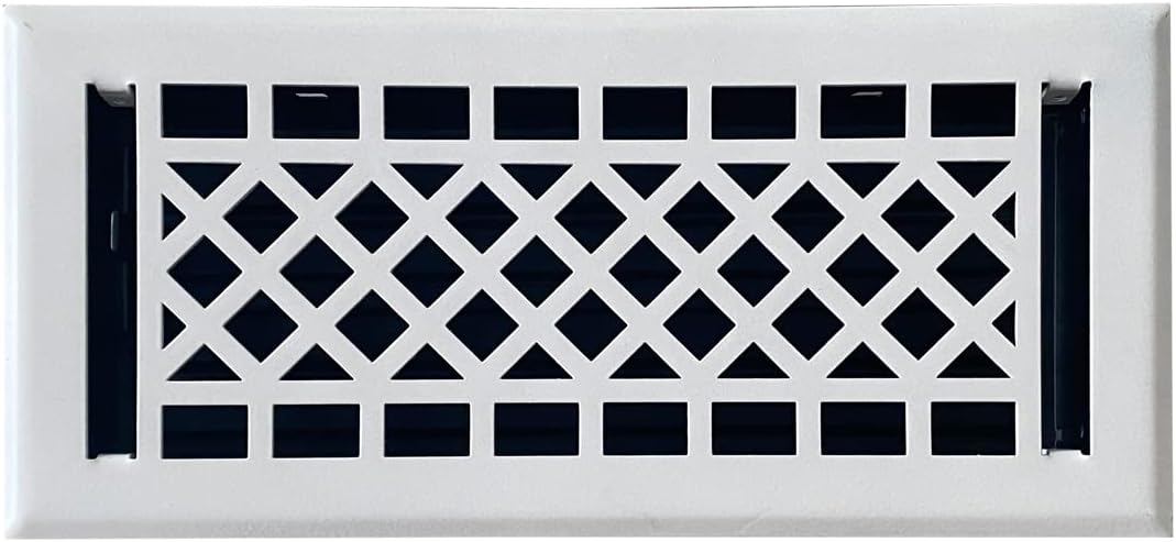 Registers, Grilles & Vents - Empire Register Co, Vent Cover - 4x10 inch, Art & Craft Design, White Finish, Heavy Duty Floor Vent Covers, Metal Damper Attached. Vent Covers for Home Floor only.