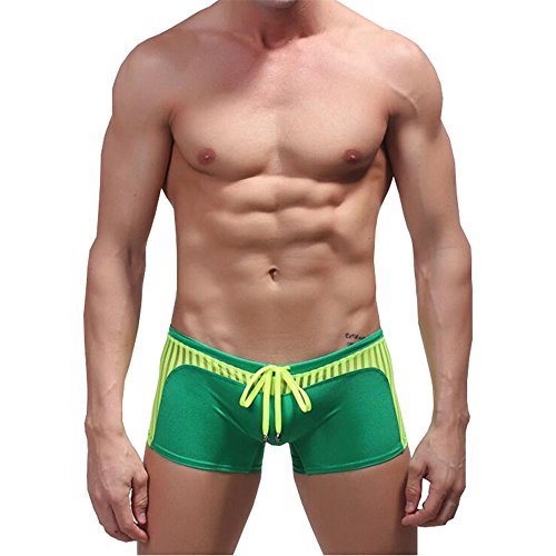 iYunyi Men's Sexy Swimwear Transparent Swim Boxer Brief (M, Green)