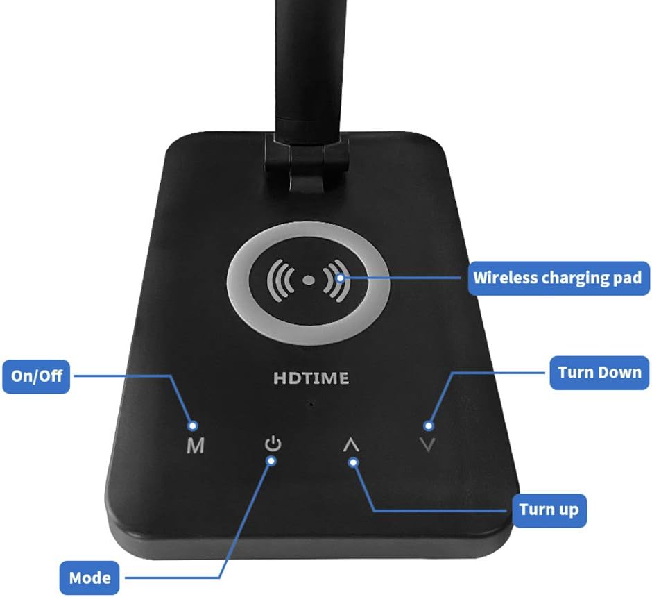 HDTIME Desk Lamp Black with Wireless Charger USB Charging Port 3 Lighting Modes with 5 Brightness Levels Touch Control Eye Care Desk Light for Home Office: Home Improvement