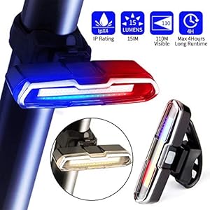 Phiraggit Bike Rear Light, Red/White/Blue 6 Light Modes High Brightness COB Taillight, USB Rechargeable Bicycle Tail…