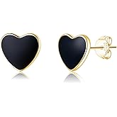 SLUYNZ Solid 925 Sterling Silver Black Heart Earrings Studs for Women Teens 8MM Heart Studs Earrings