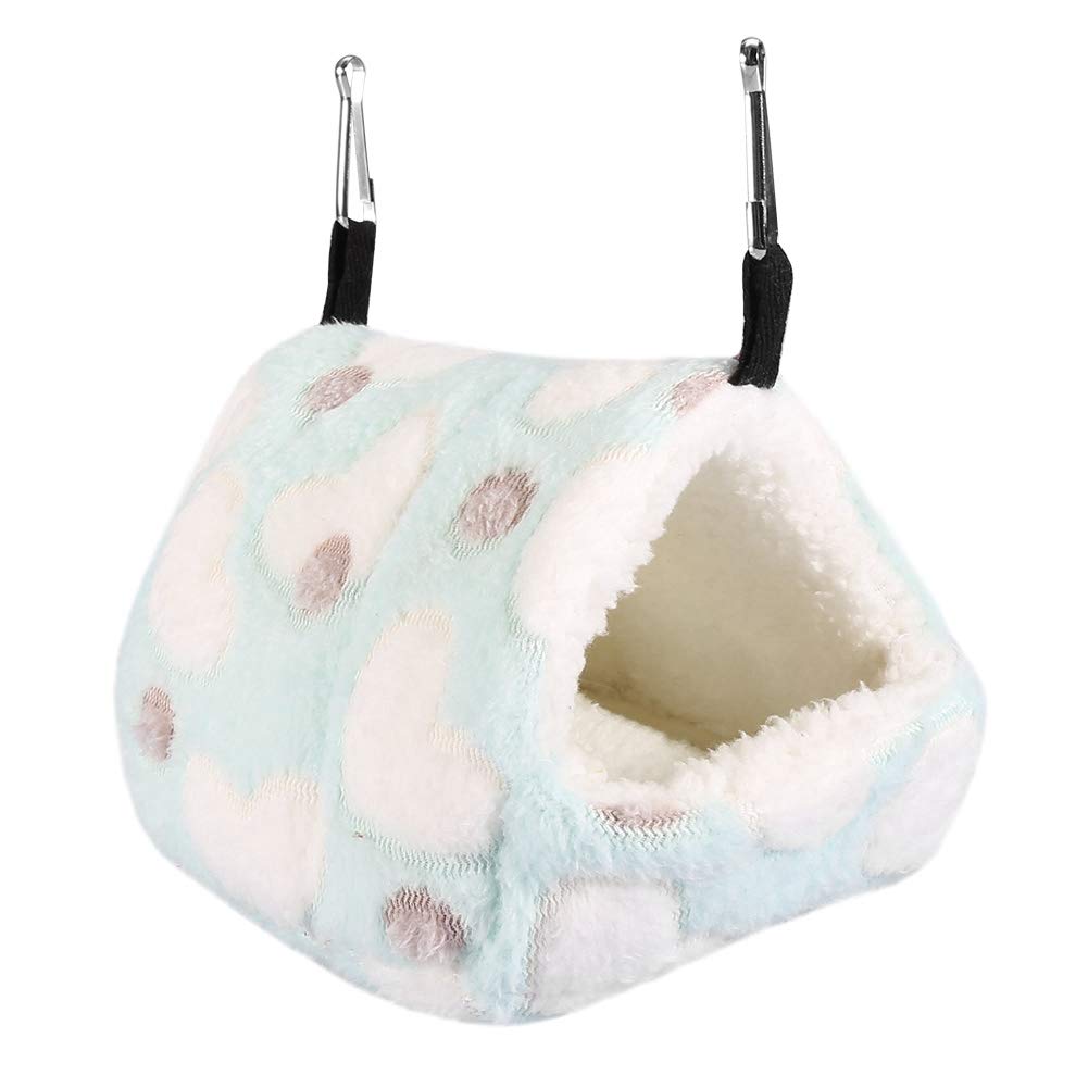 HEEPDD Small Animals Bed, Winter Tent Type Plush Hanging Bed Hamster Hammock Nest for Sugar Gliders Chinchillas Squirrel Hedgehog Guinea Pigs(17 * 15-Blue)