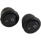 2 Pcs On/Off 2 Terminal SPST Black Round Rocker Switch