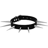 Manfnee Cool Punk Gothic Collar PU Leather Spike Studded Vintage Necklace for Men Women Black