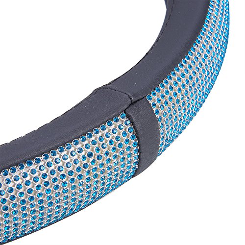 Blueshyhall Steering Wheel Cover,Soft Skidproof Cover Crystal Bling Bling Rhinestones 15"/38cm, Peacock Blue