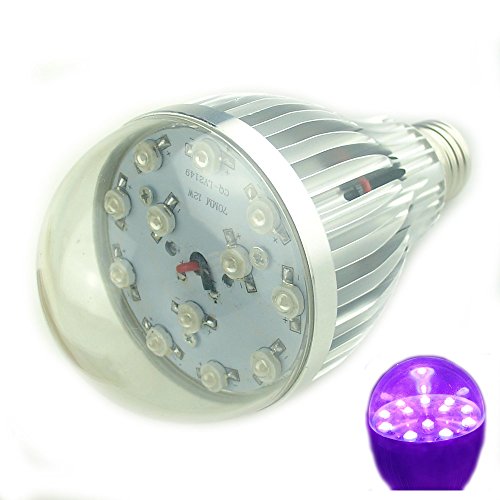 QUANS E26 12W UV Ultra Violet LED Bulb for Curing Glue, Blacklight, Fishing Aquarium, Resin Cure 3D Printer, Party Supplies, Glow in The Dark Special Effects, 180 Degree Clear Cover A25
