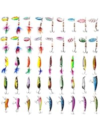 45 pcs Kit de señuelos de pesca Spinners suave Swimbait Crankbaits Kit Surtido de Minnow cebos de pesca gallo cola trucha salmón Spinner cucharas Walleye colorido afilados agudos ganchos Tackle Kit