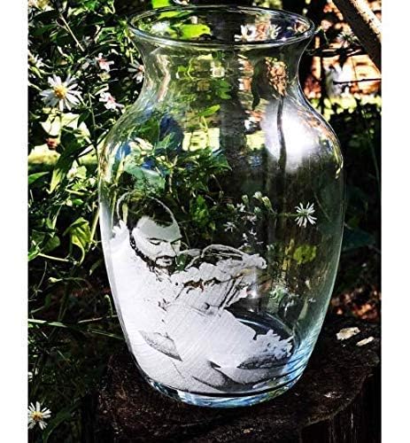 Personalized Photo Engraved Glass Vase - Custom Memorial Wedding Gift Keepsake, Handmade Etched Decor