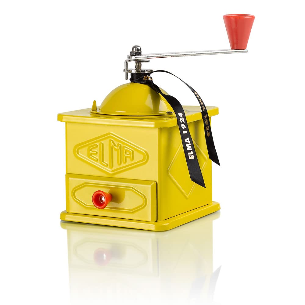 ELMA Vintage Manual Coffee Grinder Yellow to Decorate | Coffee Grinder with Crank, with Matching Box | Only for Decoration