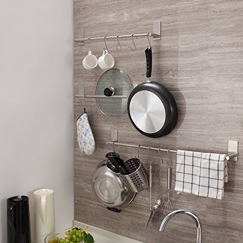 Adhesive Towel Bar - Self Adhesive Bathroom Holder 27.55 Inches Kitchen Cabinet No Drill Towel Rack Stick on Wall SUS 304 Stainless Steel Brushed - YIGII - Thumbnail 2