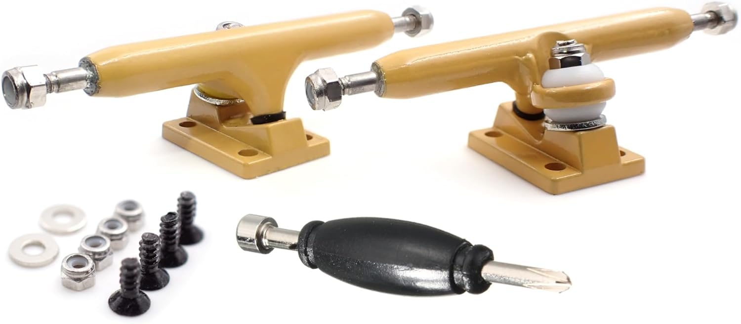 SPITBOARDS 32 mm Fingerboard Pro Trucks by, Real Lock Nuts, Single Axis, Kingpins, Rubber O-Ring Urethane Bushings, Optimised Hanger, Width 32 mm for Fingerboard Tuning & Assembling (Yellow)