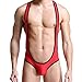 Men's Jockstrap Leotard Underwear Jumpsuits Wrestling Singlet Bodysuit(Red L)