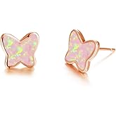 CiNily Opal Stud Earrings,White Gold/Rose Gold Plated Cat Ear/Moon and Star/Dog Bone/Rainbow/Butterfly Small Cute Earrings for Women Girls Hypoallergenic Jewelry Gifts for Sensitive Ears