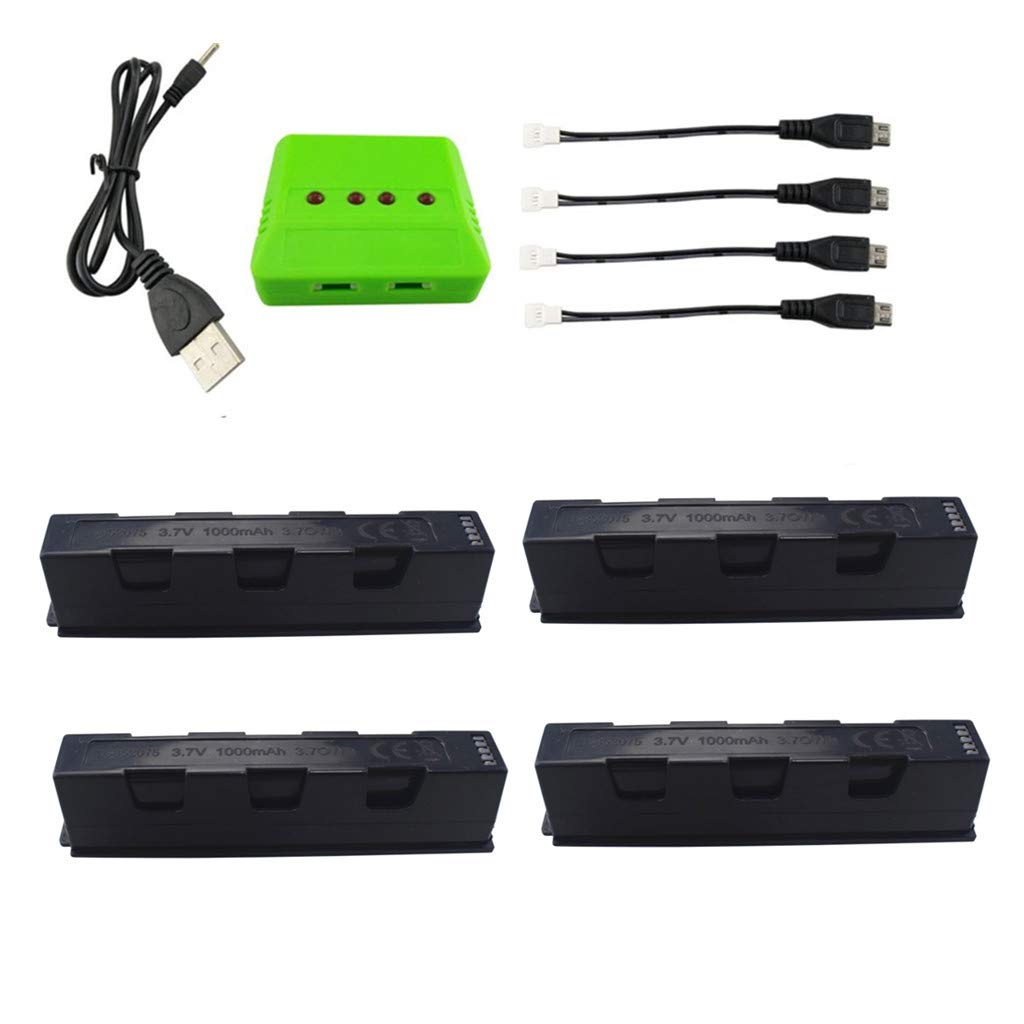 ZYGY 4PCS 3.7V 1000mah lithium battery with 4 in 1 charger cable for HS161 small drone HD aerial photography folding aircraft battery