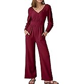 Dokotoo Women's Casual Loose Overalls Jumpsuits One Piece Long Sleeve Wide Leg Pant Rompers With Pockets