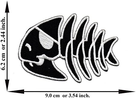 Black Fish Skull Pirate Bone Skeleton Emo Chopper Biker Motorcycle Applique Embroidered Iron on Patch Sew