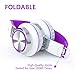Sound Intone HD200 Headphones with Microphone Lightweight Folding Stereo Earphones for iPhone,PC,Laptop, Android Smartphones,Tablet (White/Purple)