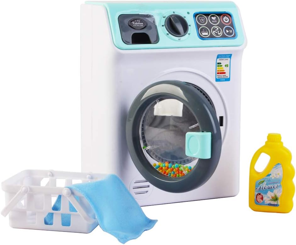 deAO Toy Washing Machine for Kids Pretend Play Cleaning Set including Realistic Spinning, Light and Sound functions - Image 3