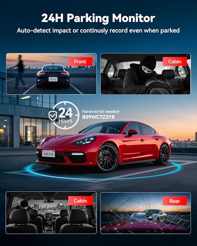 REDTIGER F17 Plus Dashcam 4 Channel Car 2.7K+1080P*3,STARVIS 2,128GB Card,Front,Interior and Rear 360°,IR Night Vision,5.8GHz WiFi,GPS,Voice Control,Parking Mode