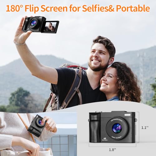 Digital Camera, 4K 50MP Photo Camera, 16X Zoom, Compact Camera with 180° Flip Screen 2.8", Autofocus Vlogging Camera with 32GB, Rechargeable Photo for Beginners, Teens