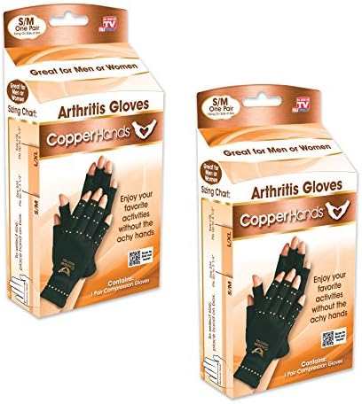 Copper Hands Fingerless Compression Gloves by BulbHead, Provides Relief from Joint, Tendon, &amp; Muscle Pain (2 Pairs, S/M)