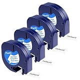Freshworld Compatible Labeling Tape Replacement for DYMO LetraTag 91331 S0721610 Plastic Tape Refill, Black on White,1/2Inch (12mm) x 13Feet,for DYMO LetraTag Plus LT-100T LT-100H QX50 Label Maker, 4P