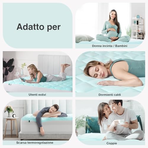 Novilla Refreshing Double Mattress Protector 160 x 190 cm, Cool to the Touch | Breathable, skin-friendly, temperature regulation, for warm nights, elastic hem of 30 cm, machine washable