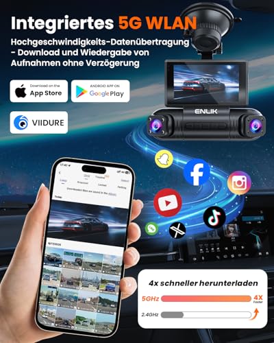 360° Dashcam Car, 4-Channel Wireless 2K Dashcam, 2K+1080P*3 Resolution, Built-in Wi-Fi & App, G-Sensor, 8 IR Night Vision LEDs, Includes 64GB SD Card