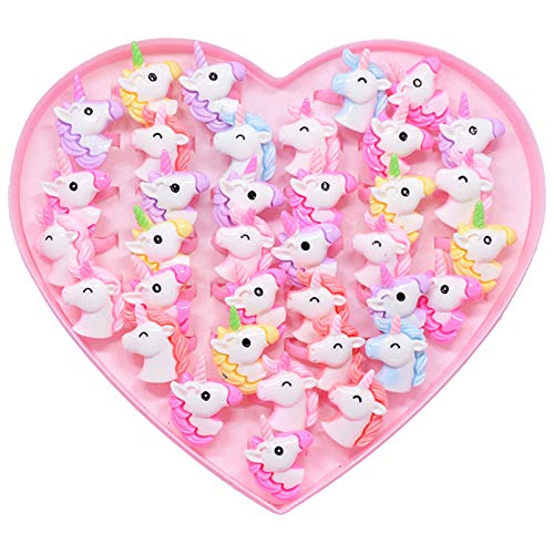 36PCS Cute Little Girl Jewel Unicorn Rings in Box Set, Jewelry