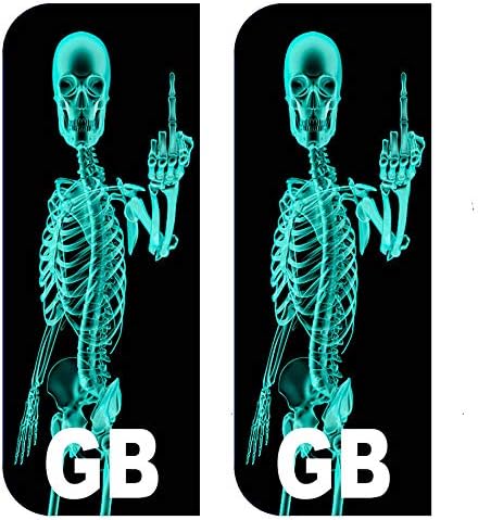 PRO CUT GRAPHICS2 x Xray Skeleton Middle Finger - GB Car Number Plate Vinyl Stickers Skull Funny Bike Van Drift JDM Camper 4x4 Euro (Full Colour Print) V1
