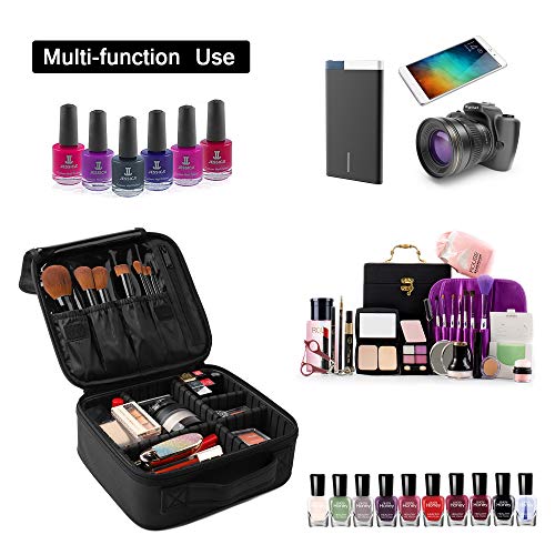 Awekris Travel Makeup Case, Portable Cosmetic Bag Black Cosmetic Train Case Organizer, with Adjustable Dividers for Cosmetics Make Up Tools Toiletry Jewelry