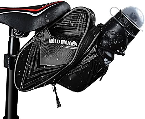 Bike Seat Bag 1.5L Water Bottle Holder PU Waterproof Bike Pack Under Seat for Cycling with Taillight Hoop (Black)