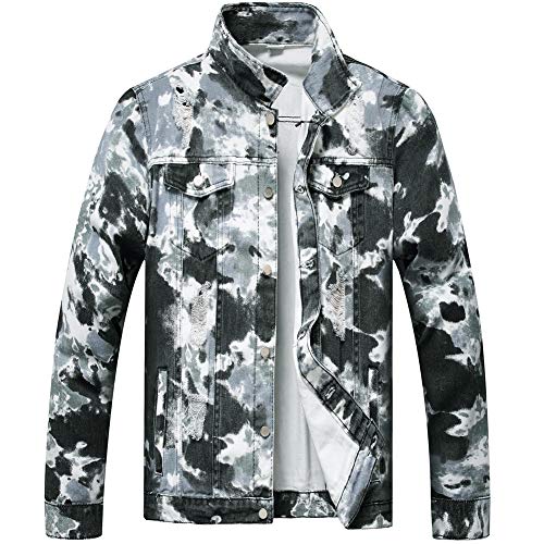 LZLER Jean Jacket for Men,Ripped Denim 